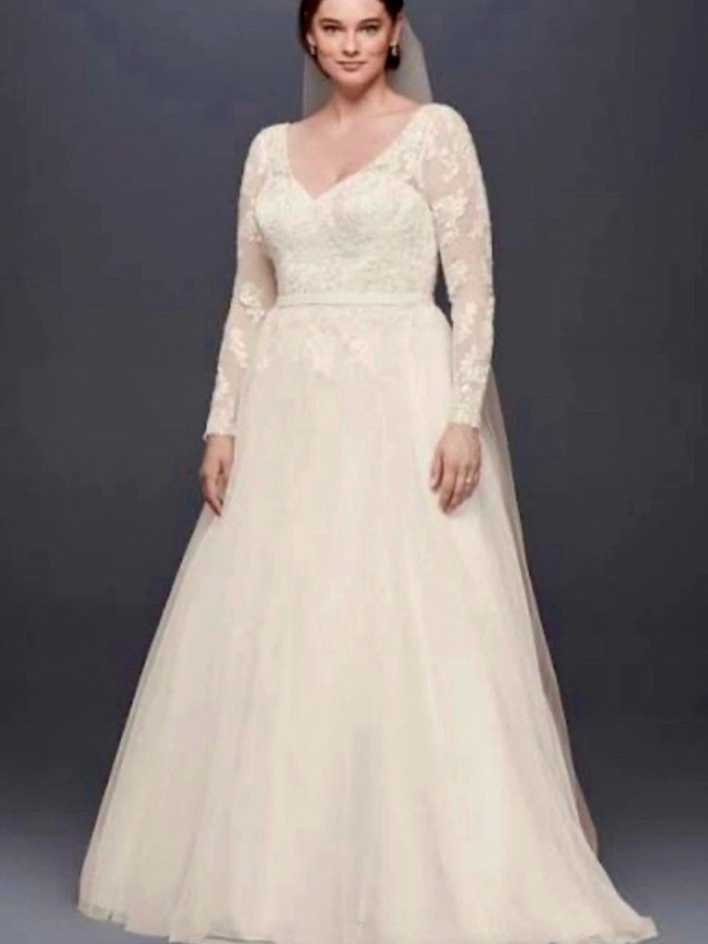David's Bridal Sz 20 Ivory Long-Sleeve Lace A-Line Wedding Dress nwt